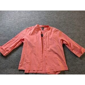 EILEEN FISHER Peachy Orange Twin Set L Large Cotton Button Shirt Jacket Tee Top